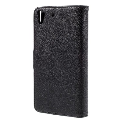 Huawei Y6 atvēramais melns ādas Litchi maciņš - maks / Vacins.lv