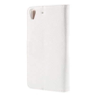 Huawei Y6 atvēramais balts ādas Litchi maciņš - maks / Vacins.lv