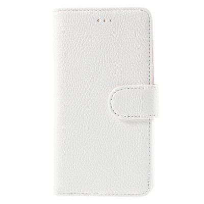 Huawei Y6 atvēramais balts ādas Litchi maciņš - maks / Vacins.lv