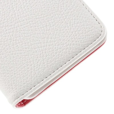 Huawei Y6 atvēramais balts ādas Litchi maciņš - maks / Vacins.lv