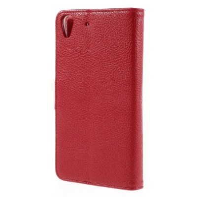 Huawei Y6 atverčiamas raudonas odinis Litchi dėklas - piniginė / Priedai.lt