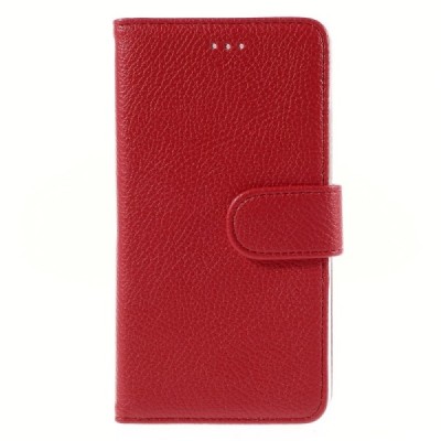 Huawei Y6 atverčiamas raudonas odinis Litchi dėklas - piniginė / Priedai.lt