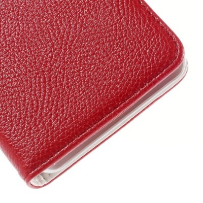 Huawei Y6 atverčiamas raudonas odinis Litchi dėklas - piniginė / Priedai.lt
