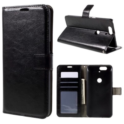 Huawei Nexus 6P atvēramais ādas melns maciņš (maks) / Vacins.lv