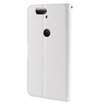 Huawei Nexus 6P atverčiamas baltas odinis dėklas - piniginė / Priedai.lt