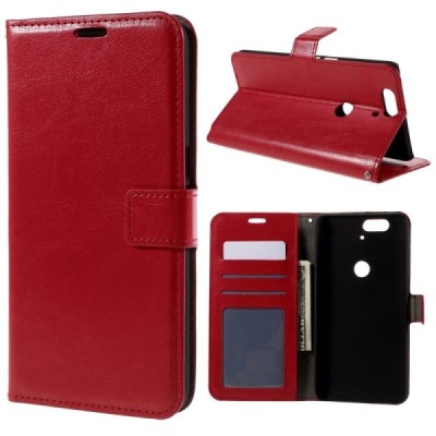 Huawei Nexus 6P atverčiamas raudonas odinis dėklas - piniginė / Priedai.lt