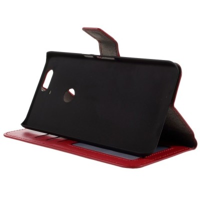 Huawei Nexus 6P atverčiamas raudonas odinis dėklas - piniginė / Priedai.lt