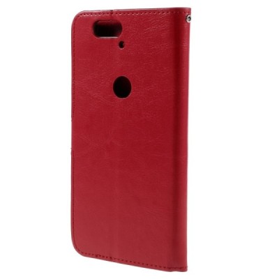 Huawei Nexus 6P atverčiamas raudonas odinis dėklas - piniginė / Priedai.lt