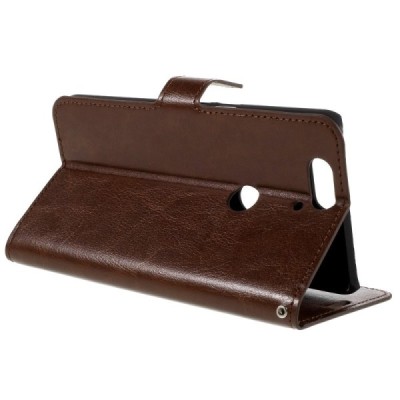 Huawei Nexus 6P atverčiamas rudas odinis dėklas - piniginė / Priedai.lt