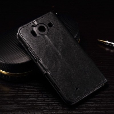 Microsoft Lumia 950 atverčiamas juodas odinis dėklas - piniginė / Priedai.lt
