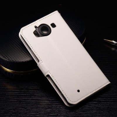 Microsoft Lumia 950 atvēramais ādas balts maciņš (maks) / Vacins.lv