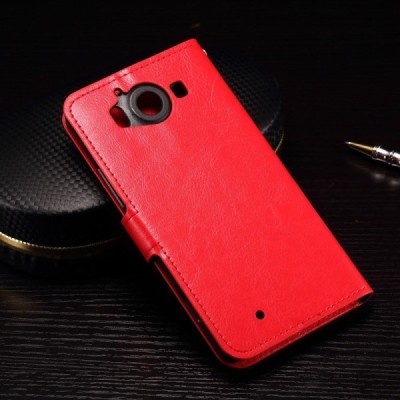 Microsoft Lumia 950 atverčiamas raudonas odinis dėklas - piniginė / Priedai.lt