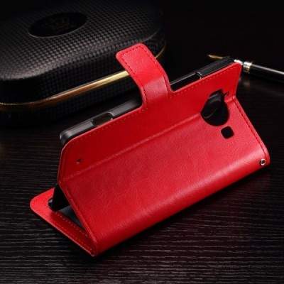 Microsoft Lumia 950 atverčiamas raudonas odinis dėklas - piniginė / Priedai.lt