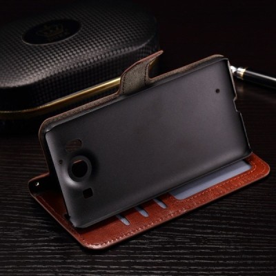 Microsoft Lumia 950 atverčiamas rudas odinis dėklas - piniginė / Priedai.lt