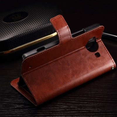 Microsoft Lumia 950 atverčiamas rudas odinis dėklas - piniginė / Priedai.lt