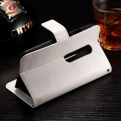 Motorola Moto G 3rd (3 Gen) atvēramais ādas balts maciņš (maks) / Vacins.lv