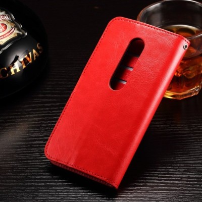 Motorola Moto G 3rd (3 Gen) atvēramais ādas sarkans maciņš (maks) / Vacins.lv