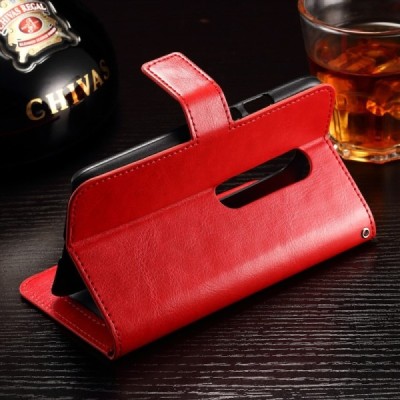 Motorola Moto G 3rd (3 Gen) atvēramais ādas sarkans maciņš (maks) / Vacins.lv