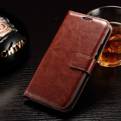 Motorola Moto G 3 kartos (Gen 3) atverčiamas rudas odinis dėklas - piniginė / Priedai.lt