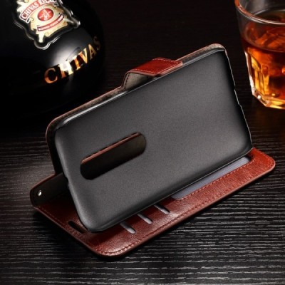 Motorola Moto G 3 kartos (Gen 3) atverčiamas rudas odinis dėklas - piniginė / Priedai.lt