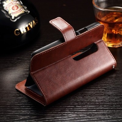 Motorola Moto G 3 kartos (Gen 3) atverčiamas rudas odinis dėklas - piniginė / Priedai.lt