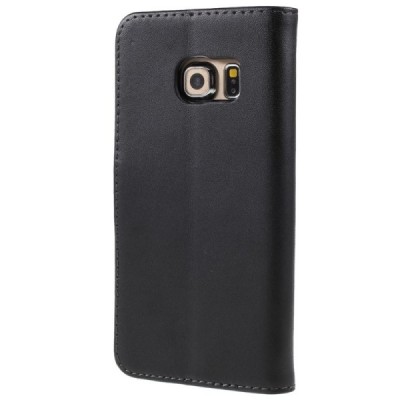 Samsung Galaxy S6 Edge (G925) atvēramais ādas melns maciņš (maks) / Vacins.lv