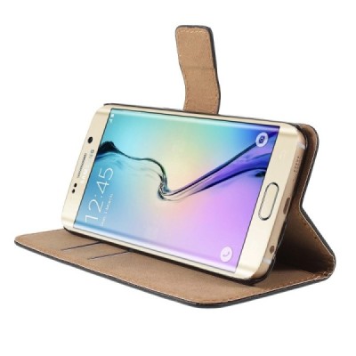 Samsung Galaxy S6 Edge (G925) atvēramais ādas melns maciņš (maks) / Vacins.lv