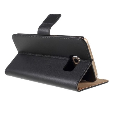 Samsung Galaxy S6 Edge (G925) atvēramais ādas melns maciņš (maks) / Vacins.lv