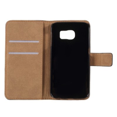 Samsung Galaxy S6 Edge (G925) atvēramais ādas melns maciņš (maks) / Vacins.lv