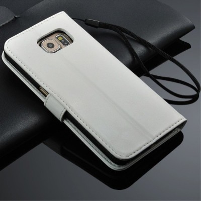 Samsung Galaxy S6 Edge (G925) atverčiamas baltas odinis dėklas - piniginė / Priedai.lt