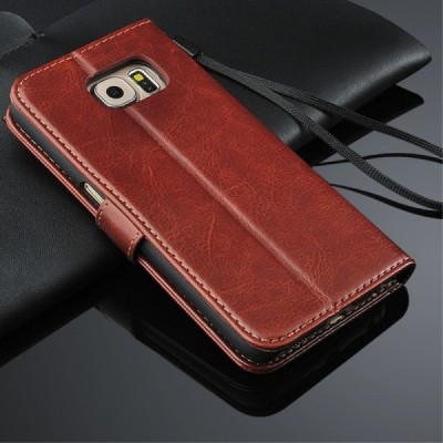 Samsung Galaxy S6 Edge (G925) atvēramais ādas brūns maciņš (maks) / Vacins.lv