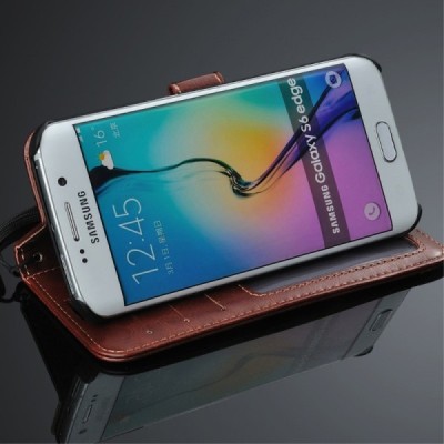 Samsung Galaxy S6 Edge (G925) atvēramais ādas brūns maciņš (maks) / Vacins.lv