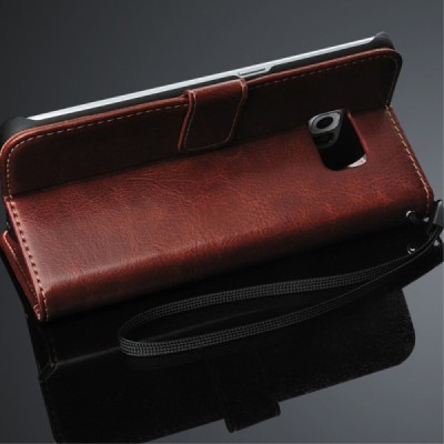 Samsung Galaxy S6 Edge (G925) atvēramais ādas brūns maciņš (maks) / Vacins.lv