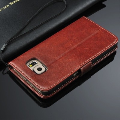 Samsung Galaxy S6 Edge (G925) atvēramais ādas brūns maciņš (maks) / Vacins.lv