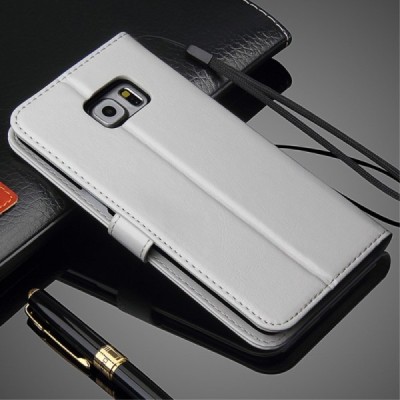 Samsung Galaxy S6 Edge+ (G928) atvēramais ādas balts maciņš (maks) / Vacins.lv