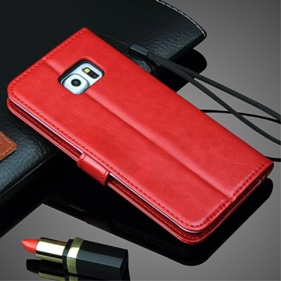 Samsung Galaxy S6 Edge+ (G928) atverčiamas raudonas odinis dėklas - piniginė / Priedai.lt