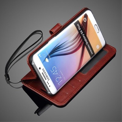 Samsung Galaxy S6 Edge+ (G928) atvēramais ādas brūns maciņš (maks) / Vacins.lv