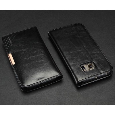 „Kalaideng“ Royale atverčiamas juodas odinis Samsung Galaxy S6 Edge (G925) dėklas / Priedai.lt