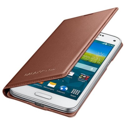 Samsung Galaxy S5 mini (G800) originalus Flip Cover atverčiamas auksinis odinis dėklas - piniginė / Priedai.lt