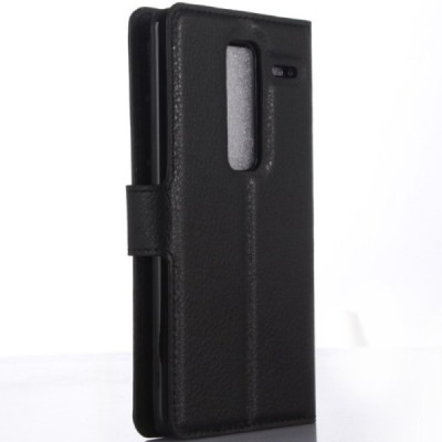 LG Zero (H650E) atvēramais melns ādas Litchi maciņš - maks / Vacins.lv