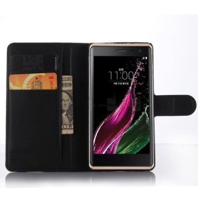 LG Zero (H650E) atvēramais melns ādas Litchi maciņš - maks / Vacins.lv