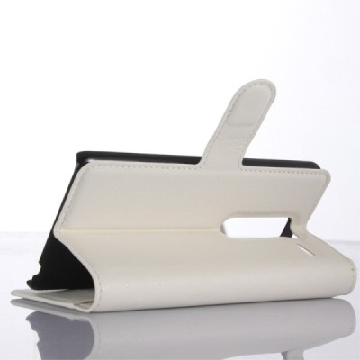 LG Zero (H650E) atvēramais balts ādas Litchi maciņš - maks / Vacins.lv