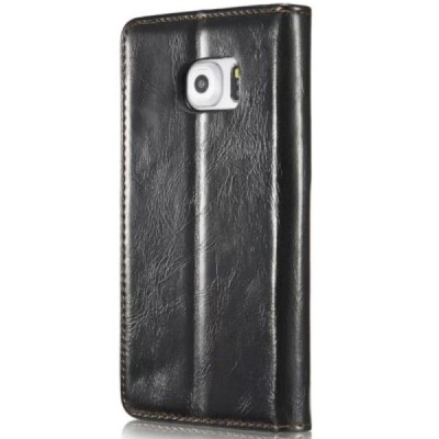 Samsung Galaxy S6 Edge (G925) „CaseMe“ solīds atvēramais ādas melns maciņš - maks / Vacins.lv