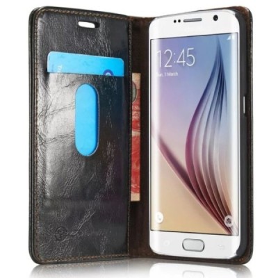Samsung Galaxy S6 Edge (G925) „CaseMe“ solīds atvēramais ādas melns maciņš - maks / Vacins.lv