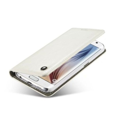 Samsung Galaxy S6 Edge (G925) „CaseMe“ solīds atvēramais ādas balts maciņš - maks / Vacins.lv