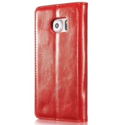 Samsung Galaxy S6 Edge (G925) „CaseMe“ solidus atverčiamas raudonas odinis dėklas - knygutė / Priedai.lt