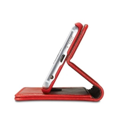 Samsung Galaxy S6 Edge (G925) „CaseMe“ solidus atverčiamas raudonas odinis dėklas - knygutė / Priedai.lt