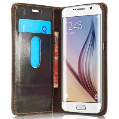 Samsung Galaxy S6 Edge (G925) „CaseMe“ solidus atverčiamas rudas odinis dėklas - knygutė / Priedai.lt