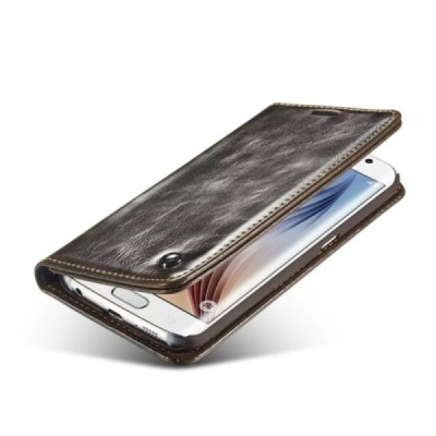 Samsung Galaxy S6 Edge (G925) „CaseMe“ solidus atverčiamas rudas odinis dėklas - knygutė / Priedai.lt