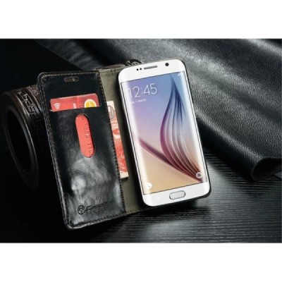 Samsung Galaxy S6 Edge+ Plus (G928) „CaseMe“ solidus atverčiamas juodas odinis dėklas - knygutė / Priedai.lt